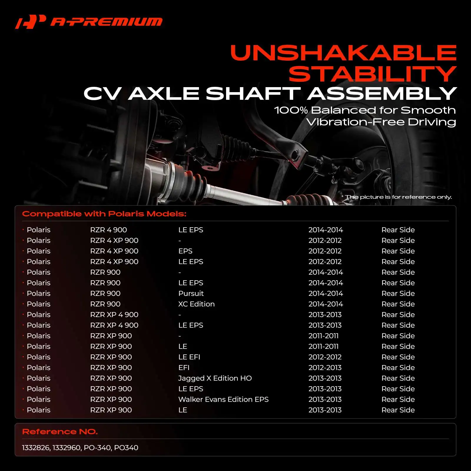 A-Premium Rear Side CV Axle Assembly for Polaris RZR 900 RZR 4 900 2014 RZR XP 900 2011-2013 RZR 4 XP 900 2012 RZR XP 4 900 2013
