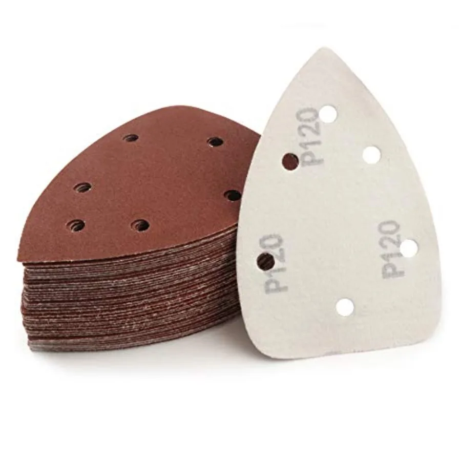 

Mouse Detail Sander Sandpaper, 40 PCS Palm Mouse Sander Pads, Assorted 6 Holes Hook and Loop Triangle Sandpaper 40/60/80/120 Gr