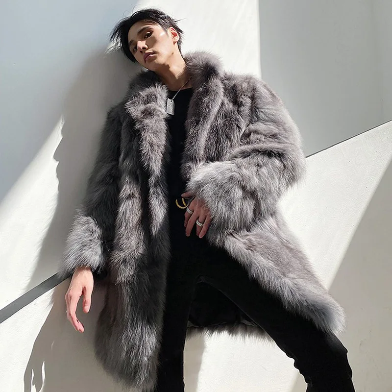 Winter Fluffy Lamb Coat Men's Fur Coat Mid-length Faux Fur Jacket Luxury Brand Long Sleeve Warm Windproof Outerwear Thicken Tops