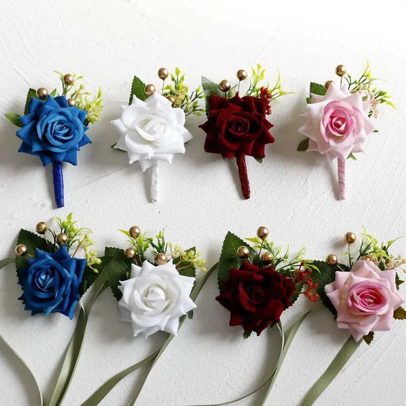 Boutonniere Artifical Flowers, ramillete de muñeca, padrino de boda, traje de hombre, accesorios de Parkty de matrimonio