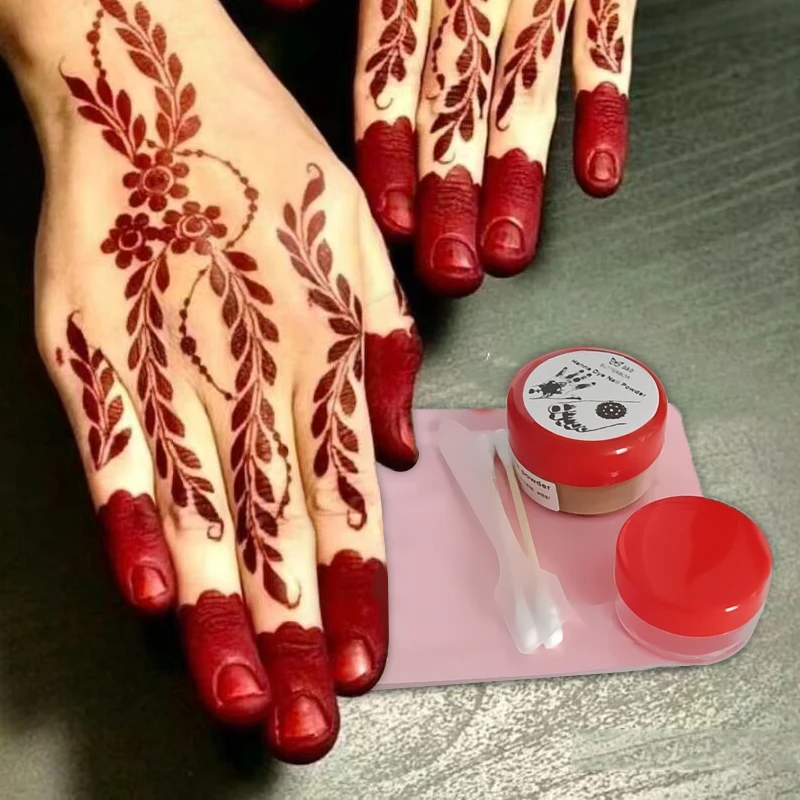 Natural Plant Henna Nail Dyeing Powder Wine Red Black  With Tools Nail Shine Powder Nail Art lasting Natural color 20g