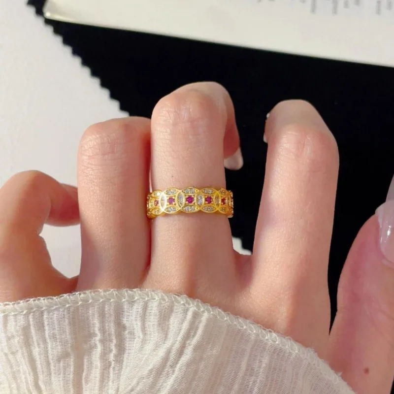 خاتم Red Gang الزركون Qian Duoduo، مجوهرات رائعة وصغيرة ومتعددة الاستخدامات، مزاج فاخر خفيف، مجوهرات راقية، ركاب م