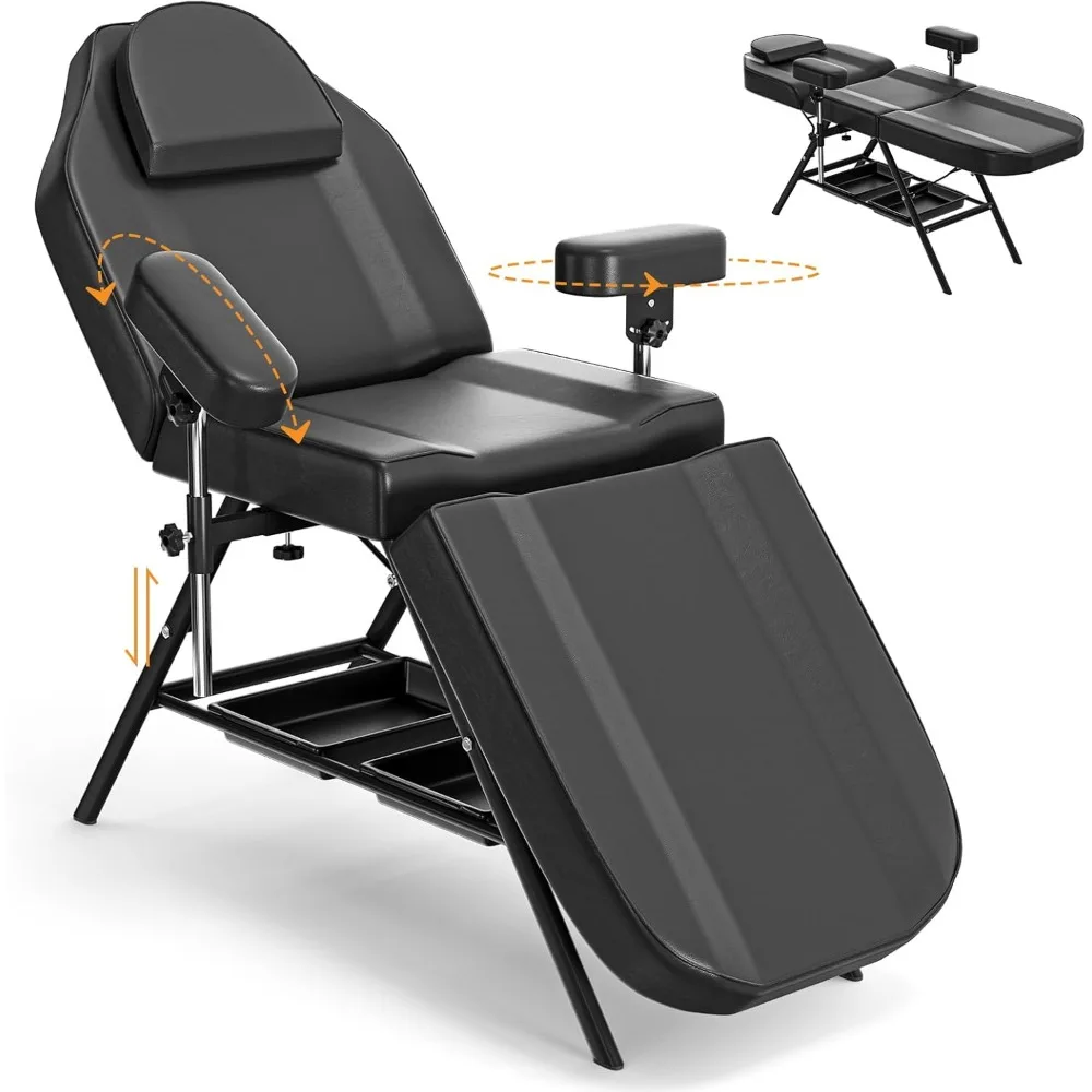 Massage Salon Tattoo Chair Esthetician Bed Lash Bed, Adjustable Armrests Client Tattoo Chair with Large Capacity Beauty Basket