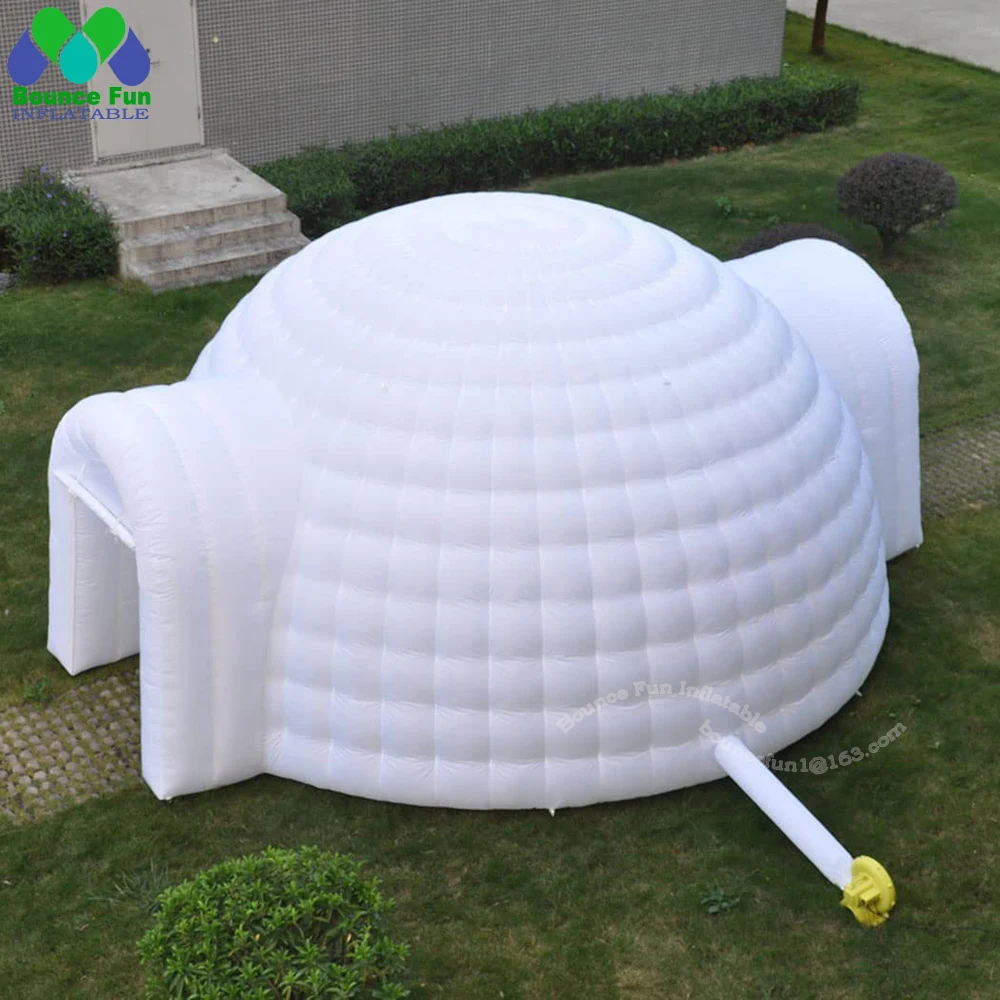 2025 ใหม่ 6 M DIA โรงงานราคาสีขาว Inflatable Igloo เต็นท์โดมพร้อมไฟ LED 2 ประตูกลางแจ้ง Camping PARTY House Marquee