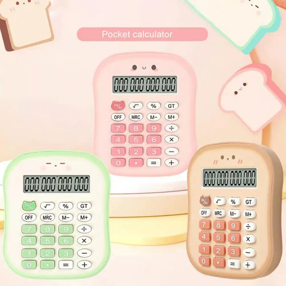 เครื่องคิดเลขขนาดเล็กน่ารักเครื่องคิดเลขใช้แบตเตอรี่สีสันสดใสพร้อมจอแสดงผล LCD ปุ่มใหญ่12หลักสำหรับใช้งานง่าย