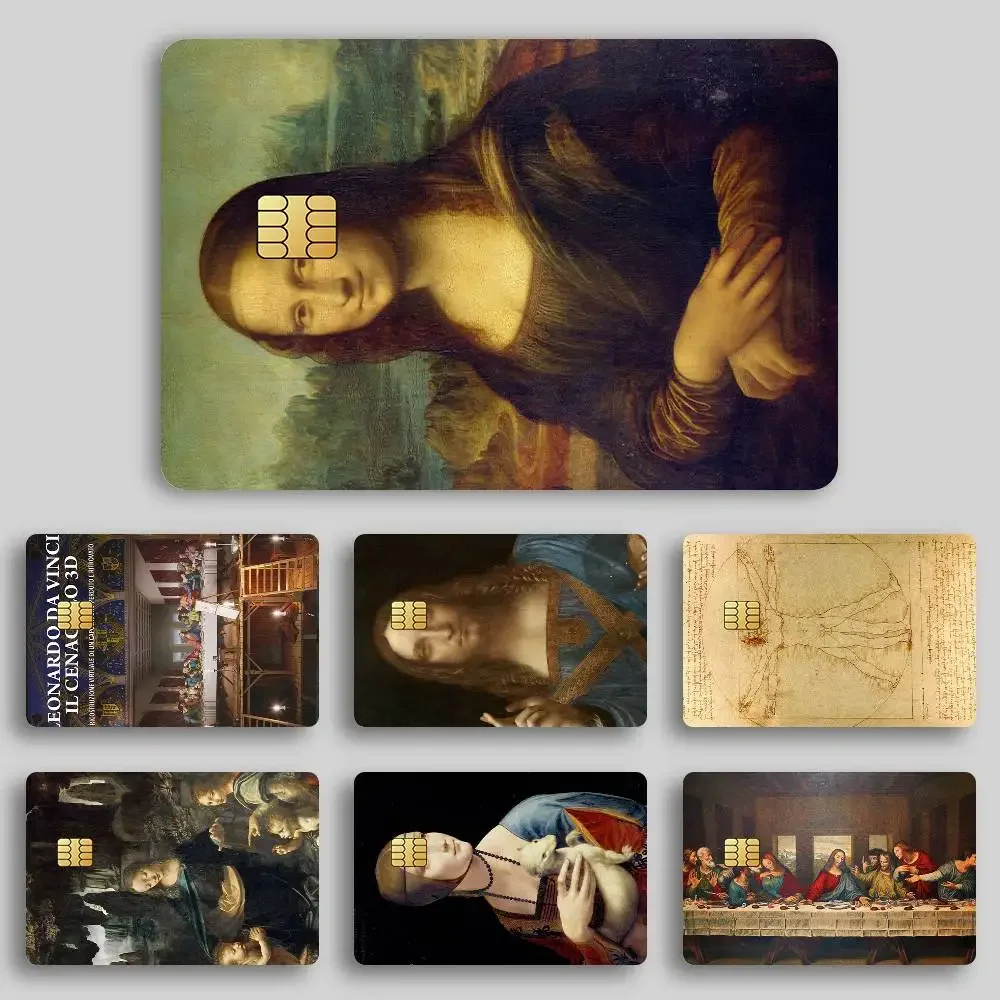L-Leonardo da V-Vinci M-Mona L-Lisa ملصق الائتمان الجلد غطاء بطاقة ملصقات 4 قطعة فيلم حافلة تمرير الجبهة الديكور البنك الخصم