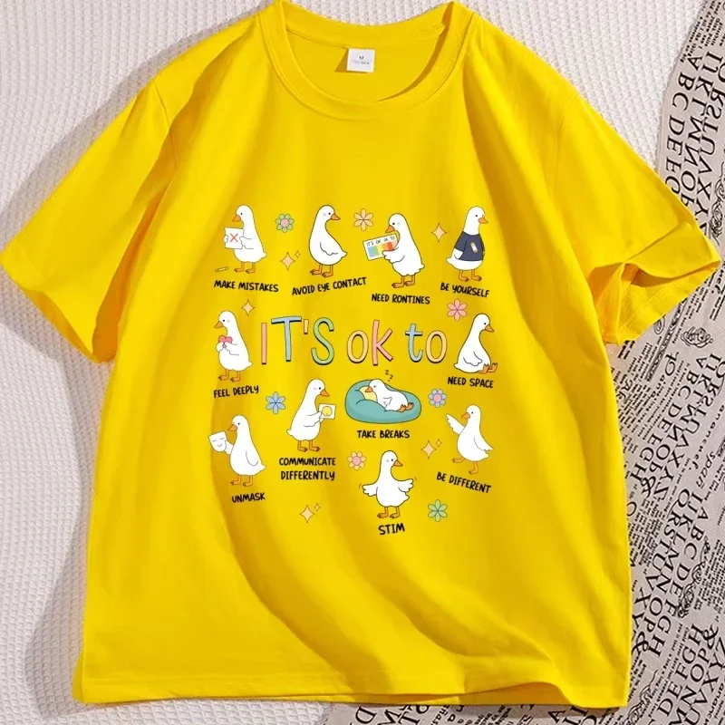 Trendy Kawaii Ducks Its Ok To Graphic Short Sleeve T Shirt Neurodiversity Positive Affirmation Casual Top
