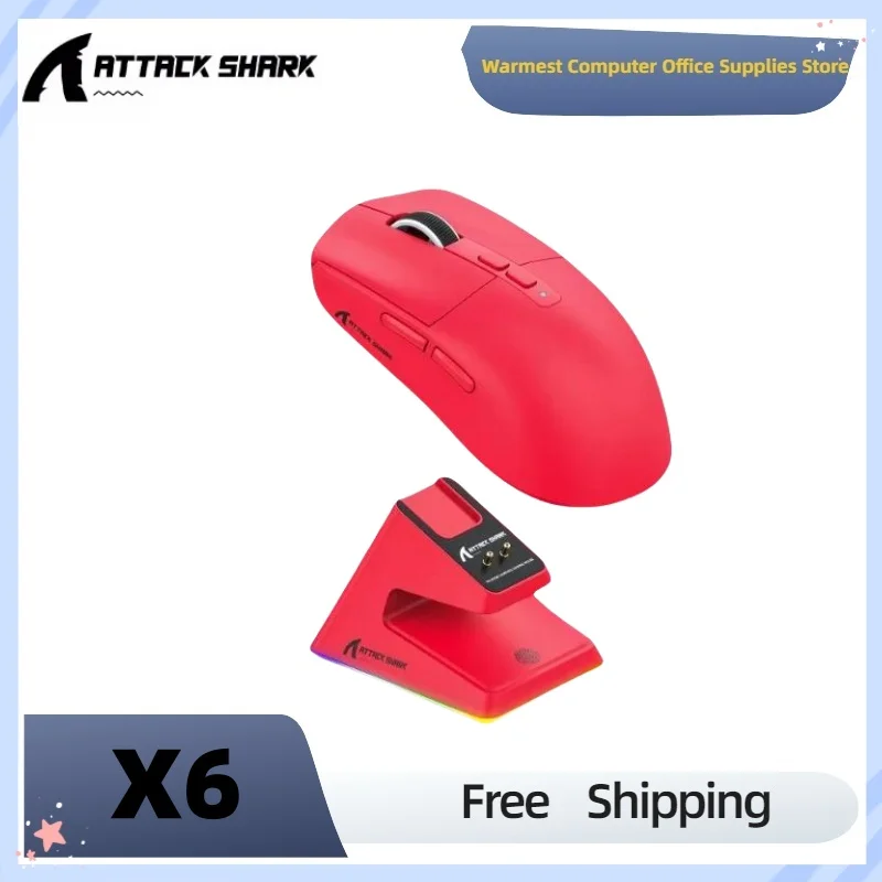 Attack Shark X6 PAW3395 Tri-Mode Connectivity  RGB Touch Magnetic Charging Dock Macro 2.4G Wireless Bluetooth Mouse Gaming Mouse