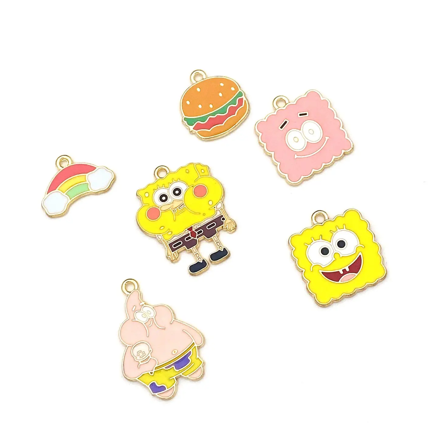 10pcs cartoon sponge and starfish enamel pendant keychain necklace earring DIY charms for jewelry making handmade wholesale