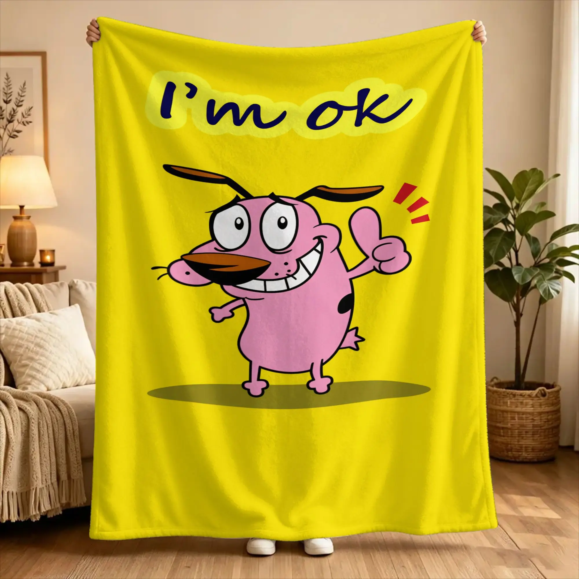 Couraged Cowardlys Dogs Blankets  Soft Funny Plush Bedding Throws For Couch Chair Sofa Bed Travel Flannel Bedspread Bed Cover