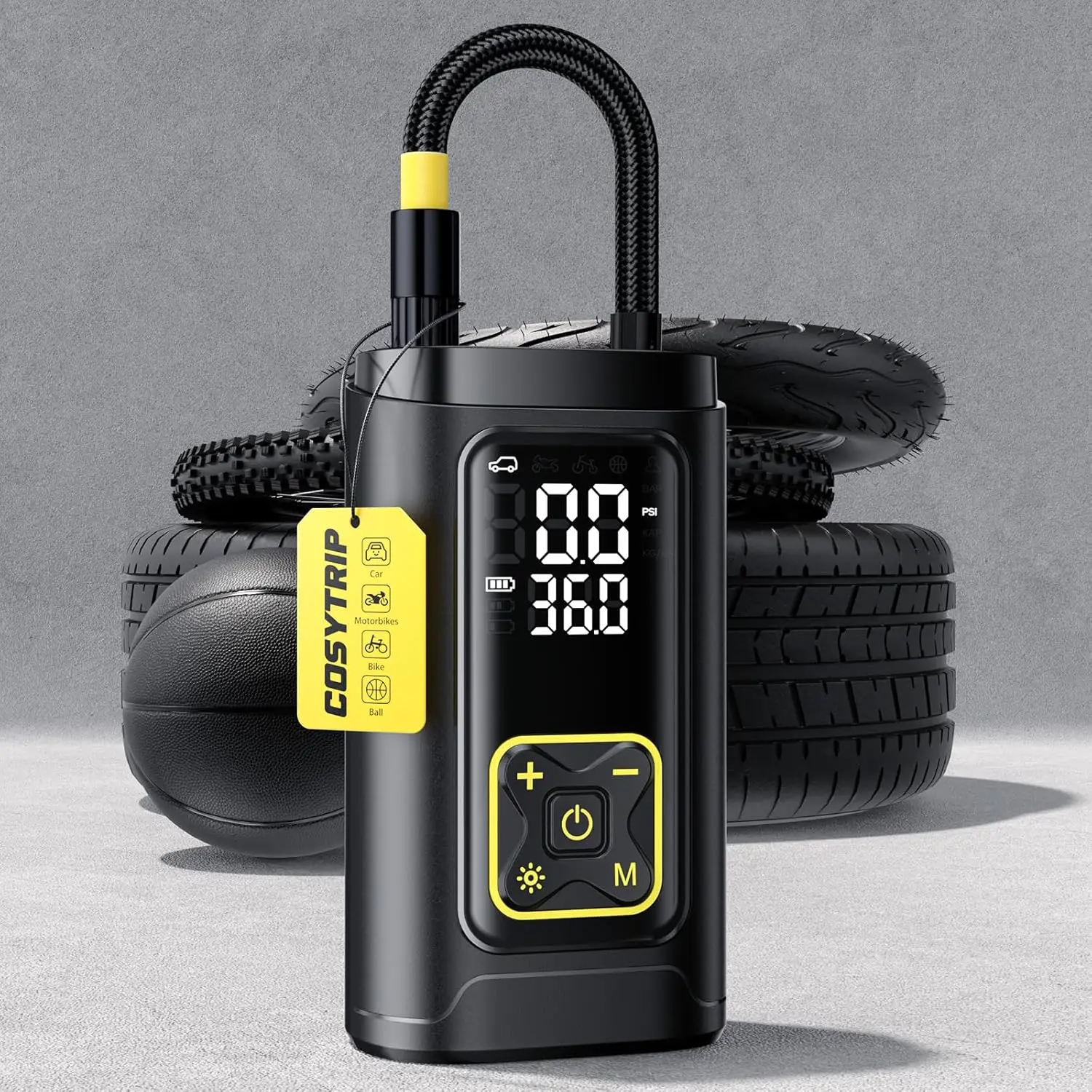 

Portable 150PSI Digital Tire Pump with Gauge, LED Light, Auto Shut-Off – Fast Inflator for Car, Motorcycle, Bike, Balls, Emergen