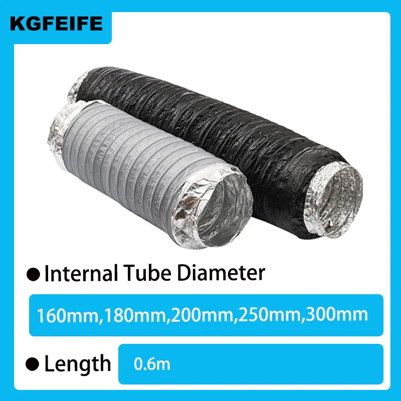 

1PC 160/180/200/250/300mm Silencer Aluminum Foil Tube 0.6Meter PVC Aluminum Tube Air Ventilation Pipe Hose Flexible Exhaust