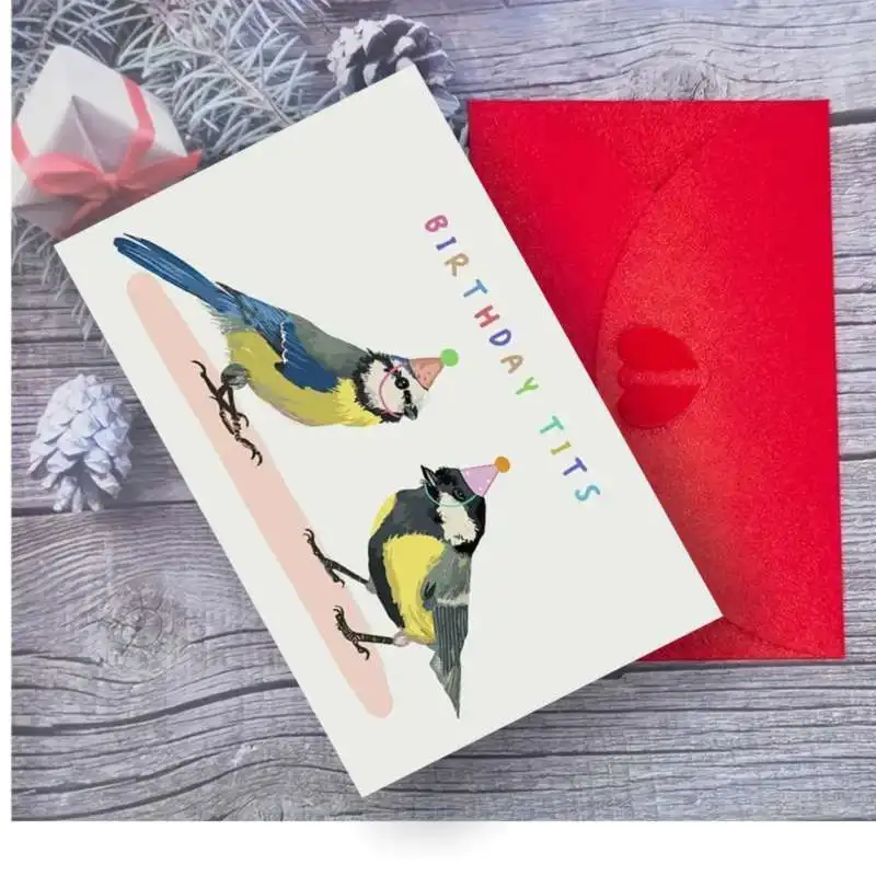 Carte de Vministériels x Amusante, Deux Pigeons Mignons, Meilleur Cadeau de Famille pour les Enfants, Enveloppe Rouge Colorée Créative, Dessin Animé