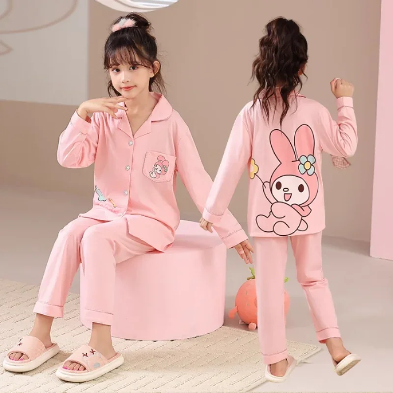 Ensemble de pyjama de dessin animé Disney pour enfants, pantalon à manches longues, vêtements de détente décontractés, point, hommes et femmes, automne, 2 pièces