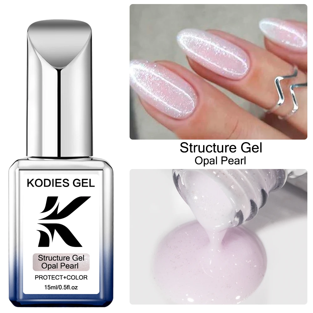 Kodies Gel Opal Perle Gummi Basis Gel Nagellack 15ml Struktur Gummi basis Gellak semi permanente UV-Schimmer rosa Gel Nägel Kunst