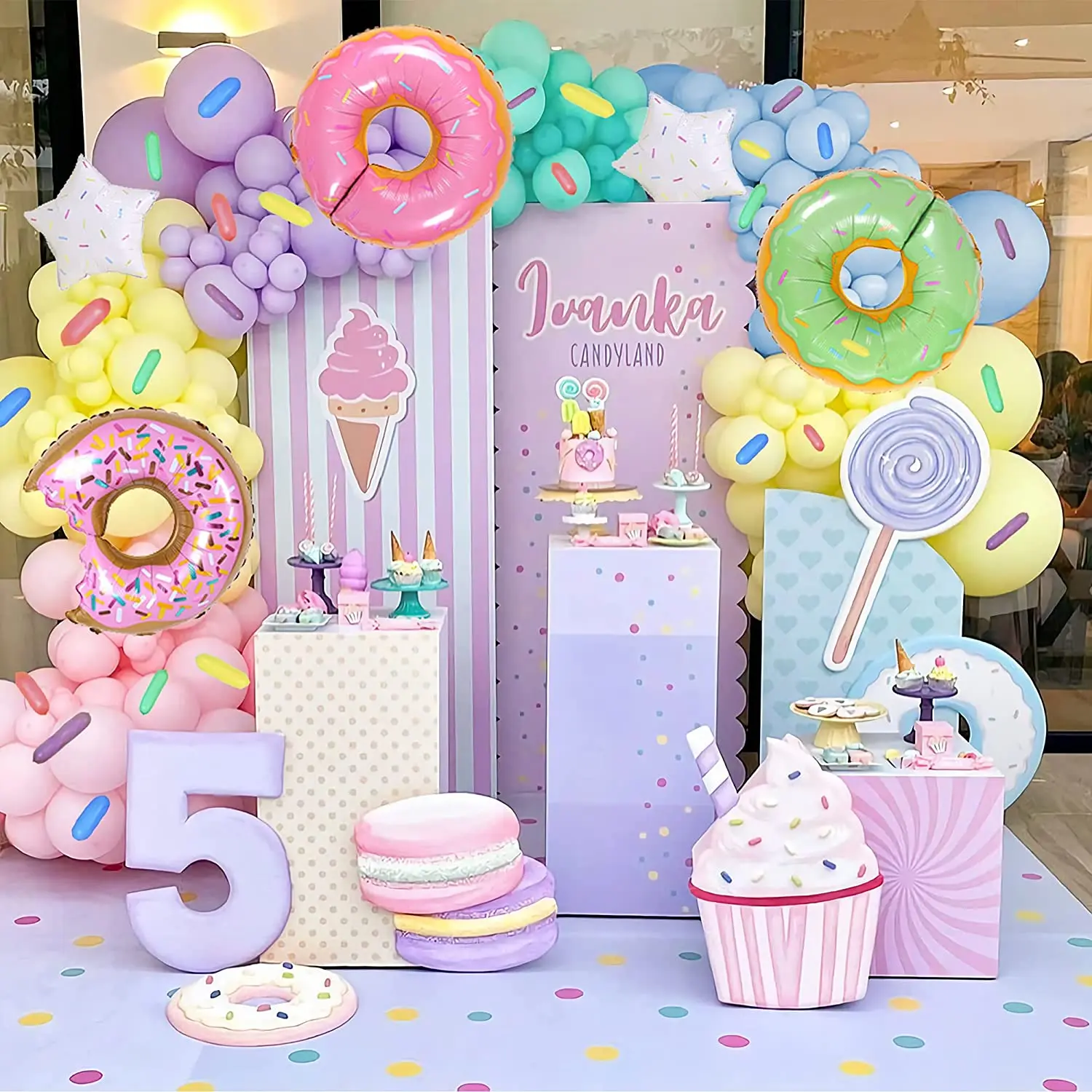 Colorful Pastel Balloon Arch Garland Kit Ice Cream Donut Helium Foil Balloons for Girls Birthday Baby Shower Party Decoration