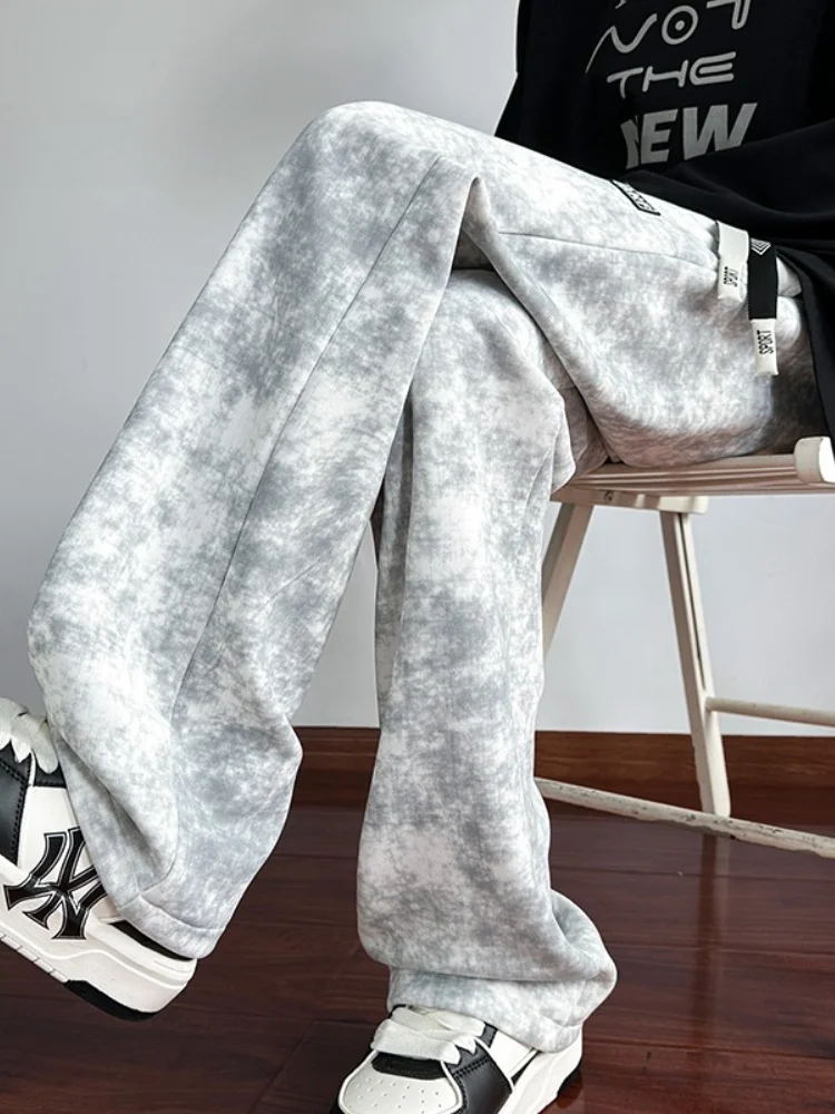 

Men's High-End Loose Straight Leg Dyeing Pants American Retro Sle Spring Autumn Long Trousers Casual Comfortable Faion