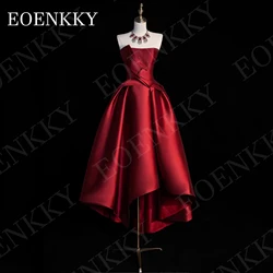 EOENKKY Strapless Prom Dresses 2025 Satin Evening Elegant High-Low Wedding Party Dress Burgundy Customized 프롬드레스 Sleeveless