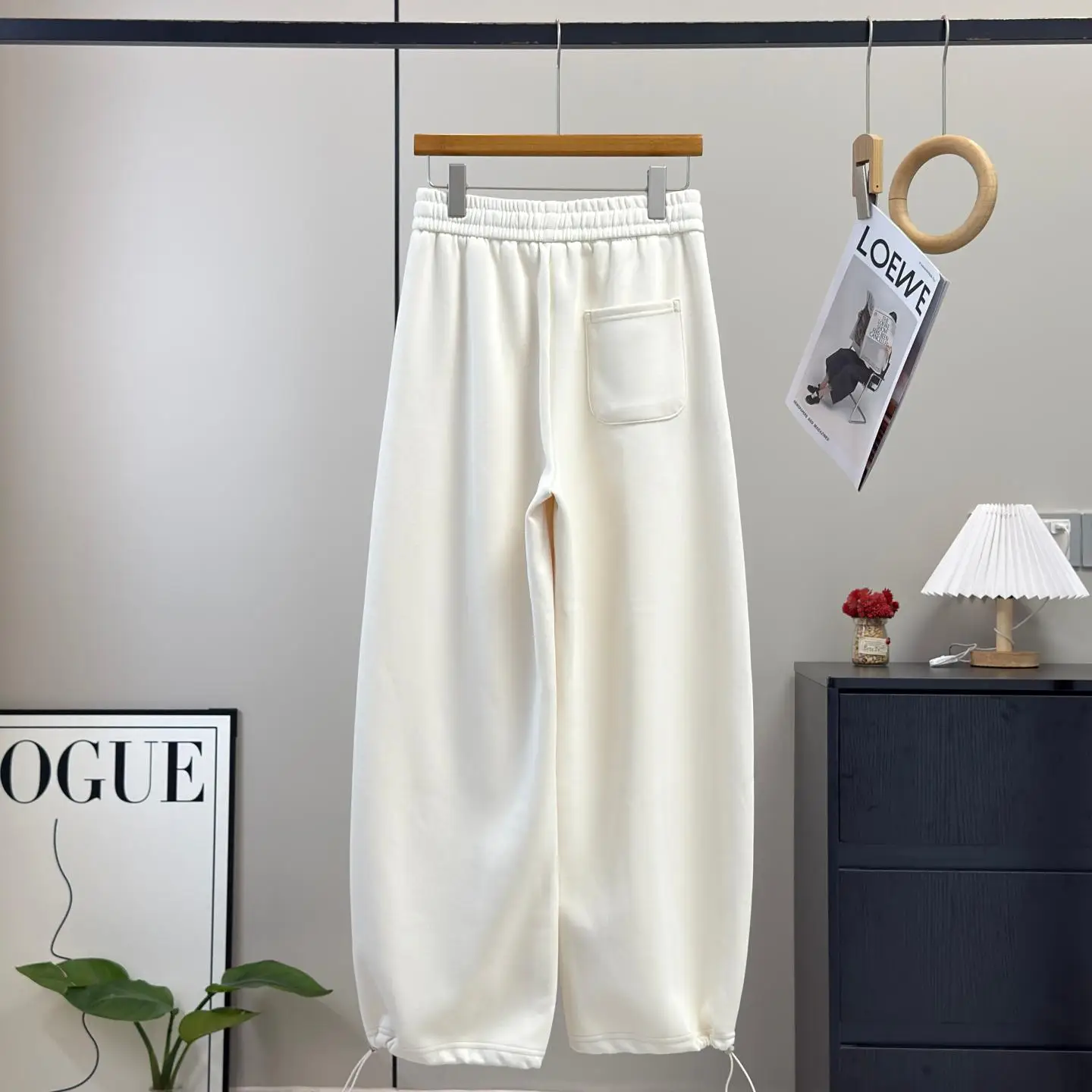 High Waist Drawstring Elastic Sports Casual Pants Women's Cotton Polyester Blend Knife-Shape Slimming Embroidered Trousers
