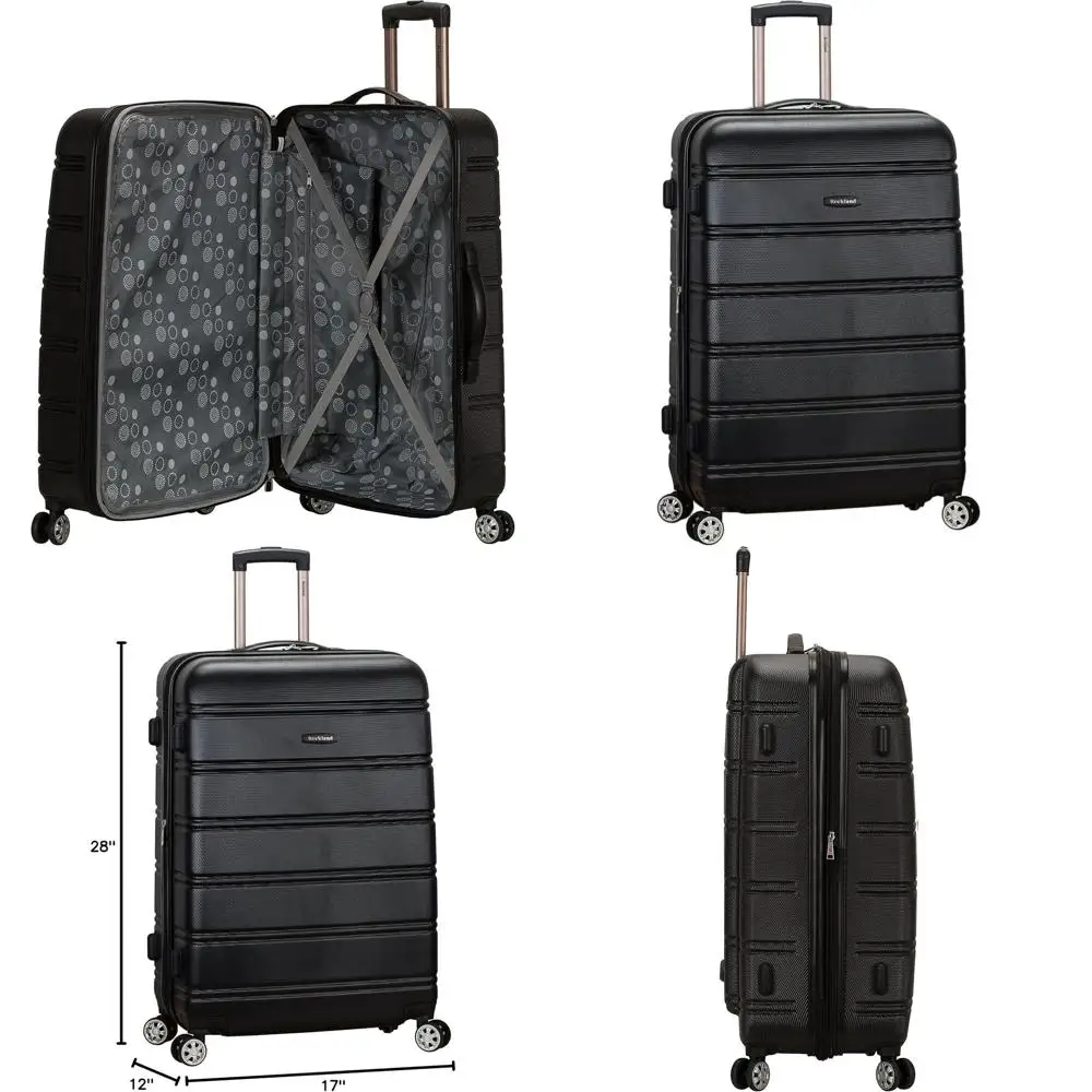 

Expandable Spinner Luggage, Black, Large 28 Hardside Suitcase with Checked Pattern