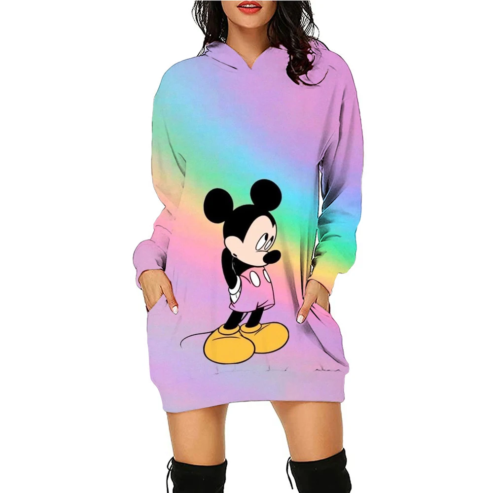 Long sleeved hoodie dress cartoon elegant women\'s Minnie Mouse 2025 Disney Y2k hoodie dress women\'s party mini hooded Mickey hoo