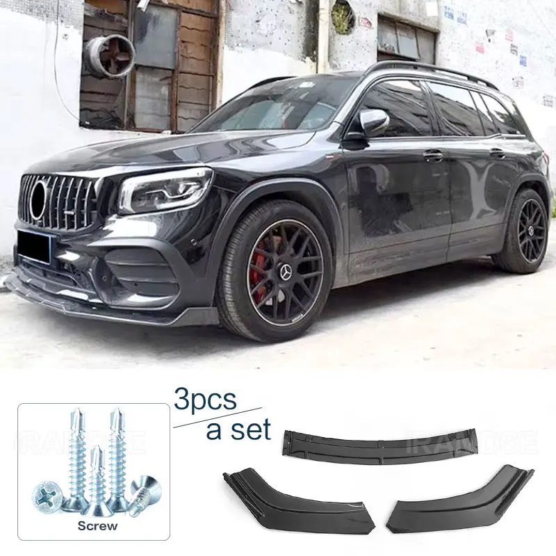 Front Bumper Lip for Mercedes Benz GLB X247 180 200 220 2020-2023 Air Splitter Car Body Kit Spoiler Black Skirts Accessories