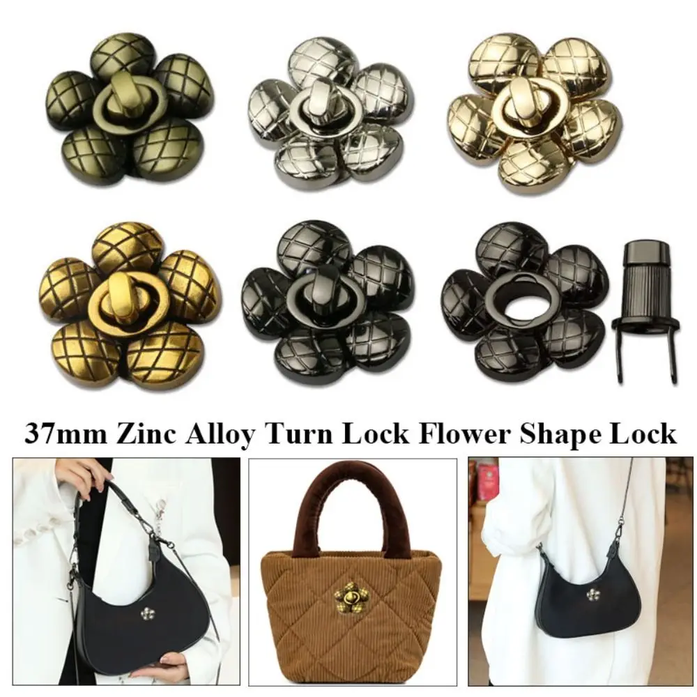 New Metal Flower Shape Clasp Durable 37mm Turn Lock 5 Colors Closure Bag Parts DIY Handbag