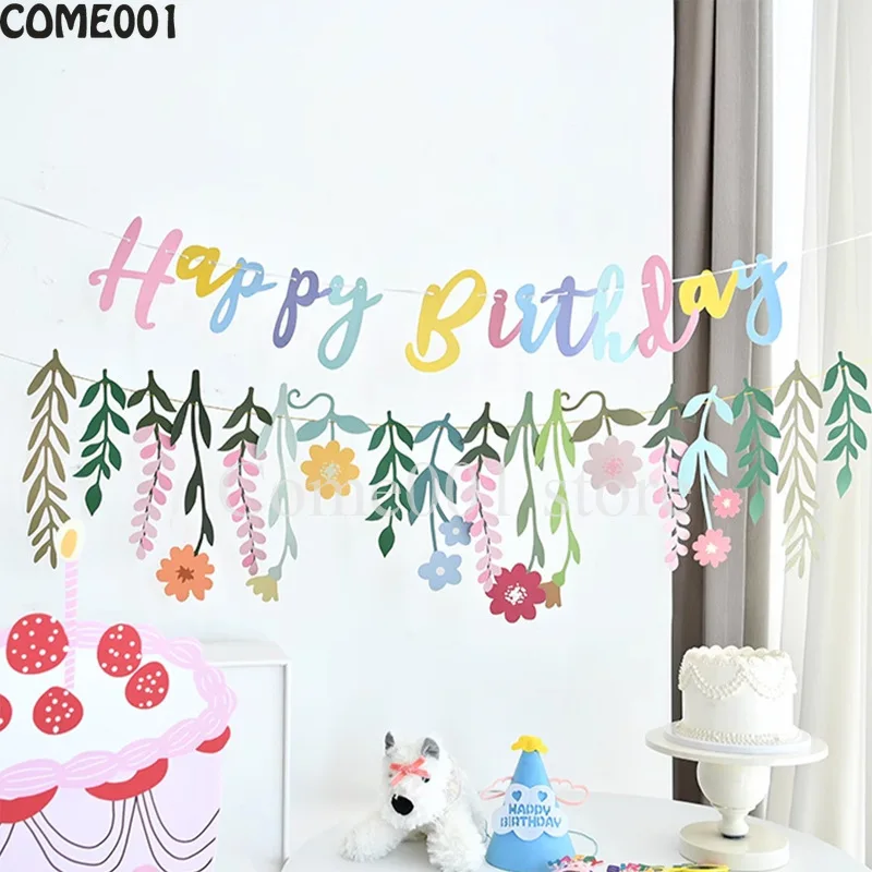 غابة الغابة موضوع زهرة جارلاند راية الفصول الدراسية حفلة رياض الأطفال زينة ملونة عيد ميلاد سعيد أعلام صور الدعائم