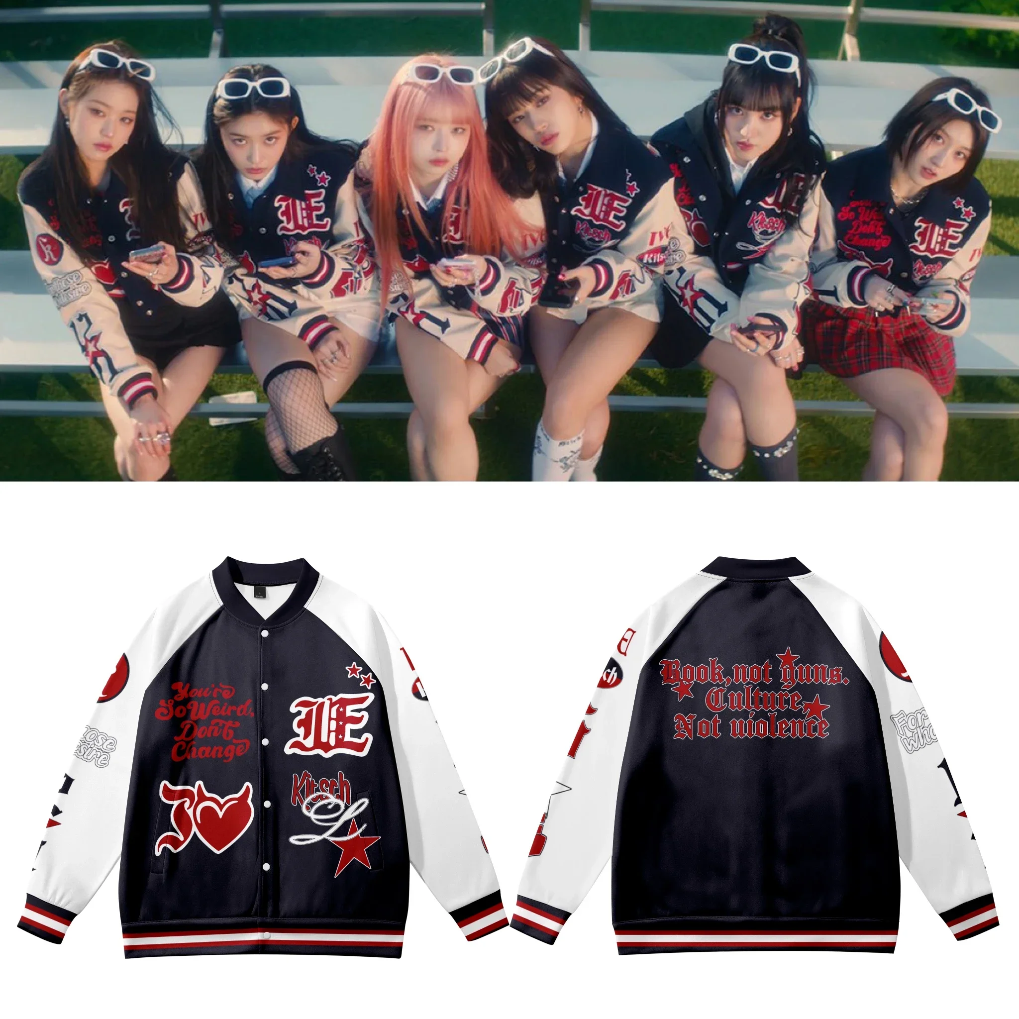 KPOP IVE Kitsch-Chaqueta Bomber de béisbol para hombre y mujer, ropa de abrigo, Yujin, Gaeul, Wonyoung, LIZ, Rei, Leeseo, uniforme informal