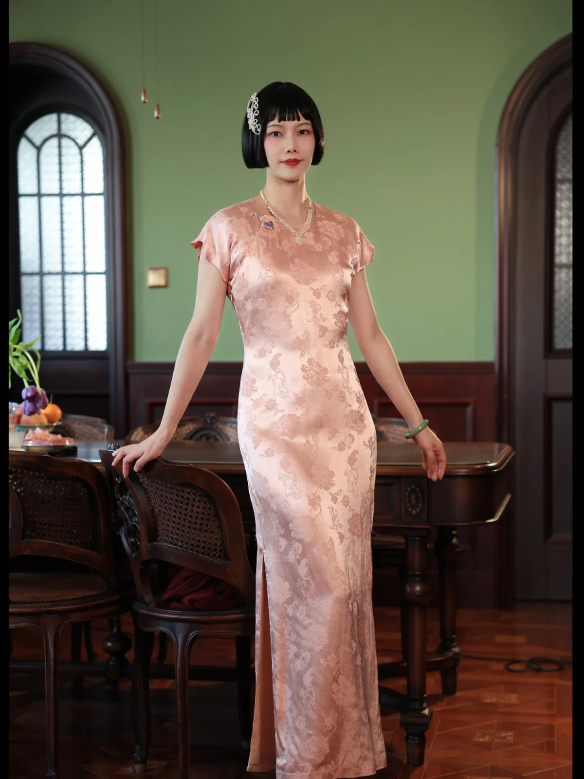 

Винтажное платье Ulara с цветочным принтом, весна-лето, с воротником, традиционное китайское длинное платье с низким разрезом, для повседневной носки