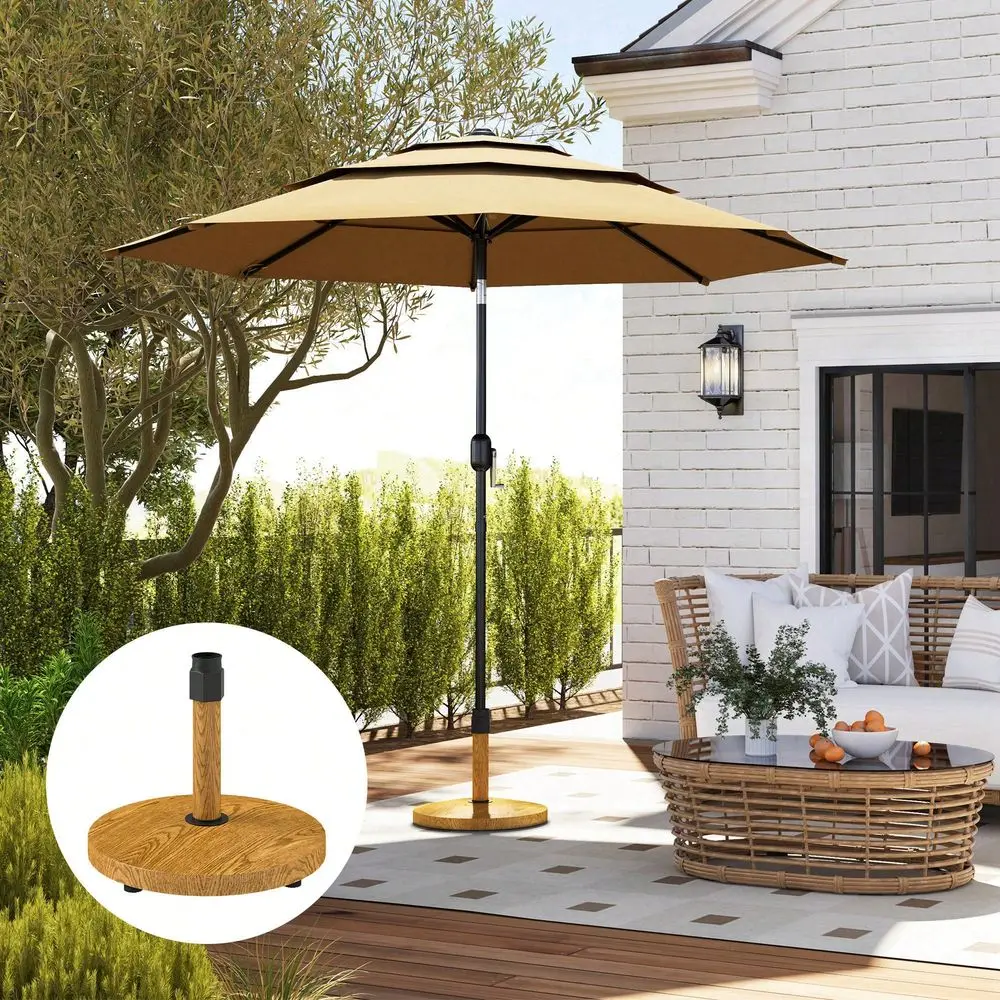 

Patio Umbrella Base Holder Outdoor Umbrella Stand With Adjustable Pads For Garden Poolside, Nature Wood
