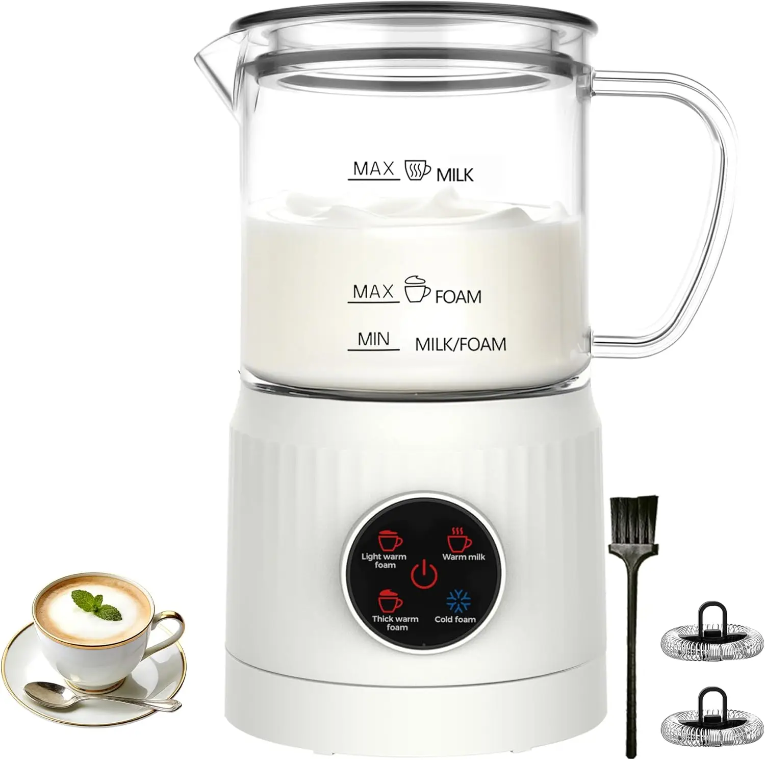 

Электрический вспениватель и подогреватель молока 4-в-1 с LED-сенсорным экраном, керамическим покрытием, объемом 13,52 унции, для домашнего использования, белый цвет