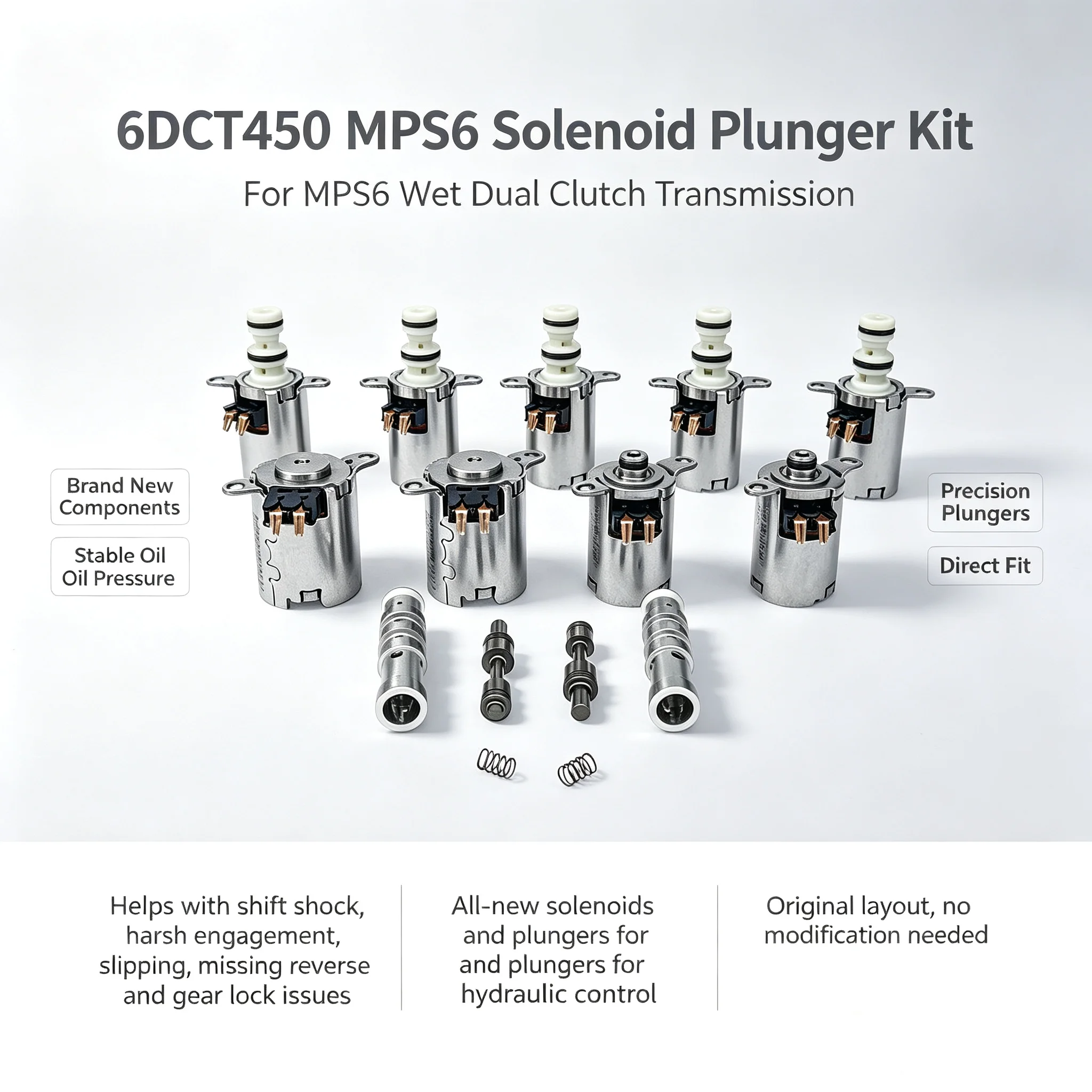 Original 6DCT450 MPS6 9PCS Transmission Solenoid Valve Kit&Body Plunger For Ford Mondeo Focus Kuga S-MAX Volvo XC60 S60
