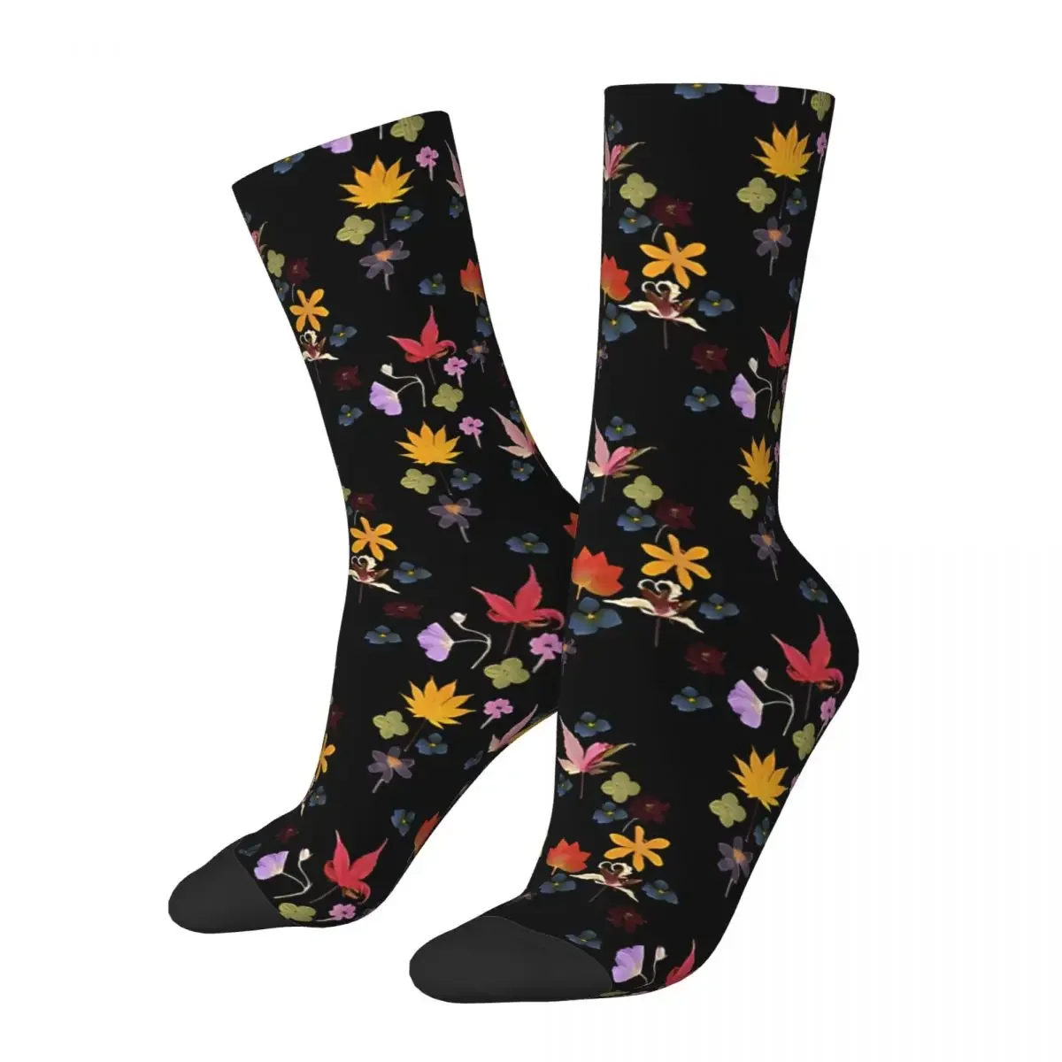 Crazy compression Dark Floral Leaf Garden Sock for Men Vintage Quality Pattern Crew Sock Novelty