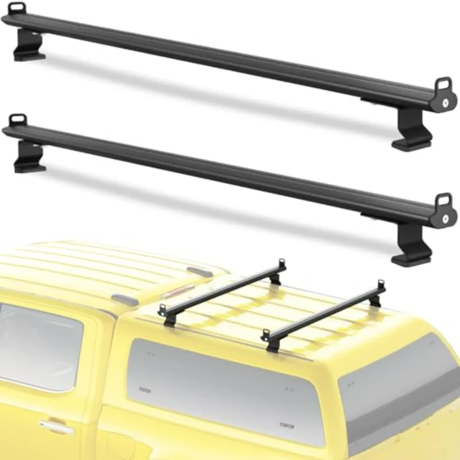 

57 Universal Roof Ladder Rack for Van Pickup Truck Cap Topper Roof Rack Heavy Duty Aluminum Drilling Required 2 Bar Ladder Roof