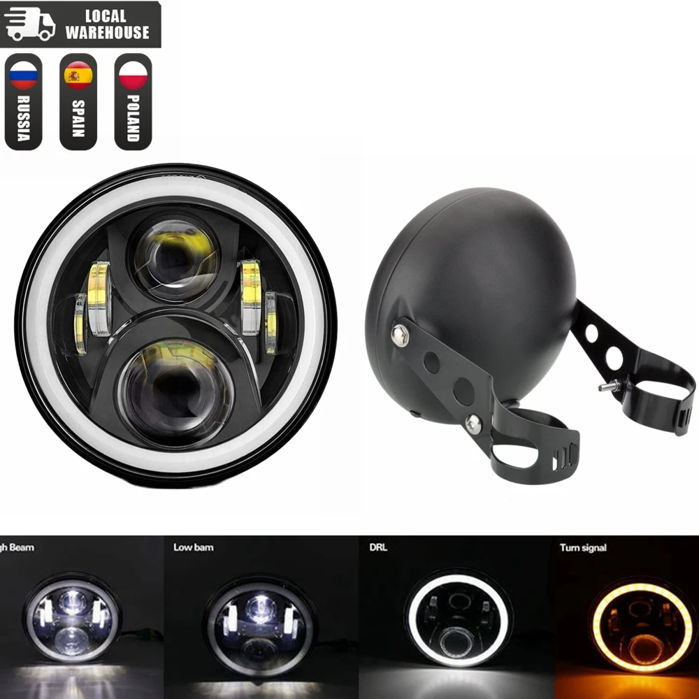 Universele 7 "Led Motorfiets Koplamp DRL H4 Koplamp Voor Honda Yamaha Suzuki Victory Kawasaki 7.5 Inch Lamp Behuizing Accessoires