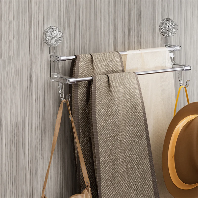 Portasciugamani a ventosa a doppio strato Portasciugamani da bagno in acciaio inossidabile Porta doccia Portasciugamani Accessori da bagno
