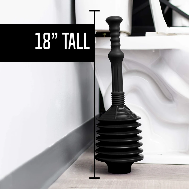 1 Piece High Pressure Thrust Plunge Black Toilet Plunger Removes Heavy Duty Clogs From Clogged Bathroom Toilets