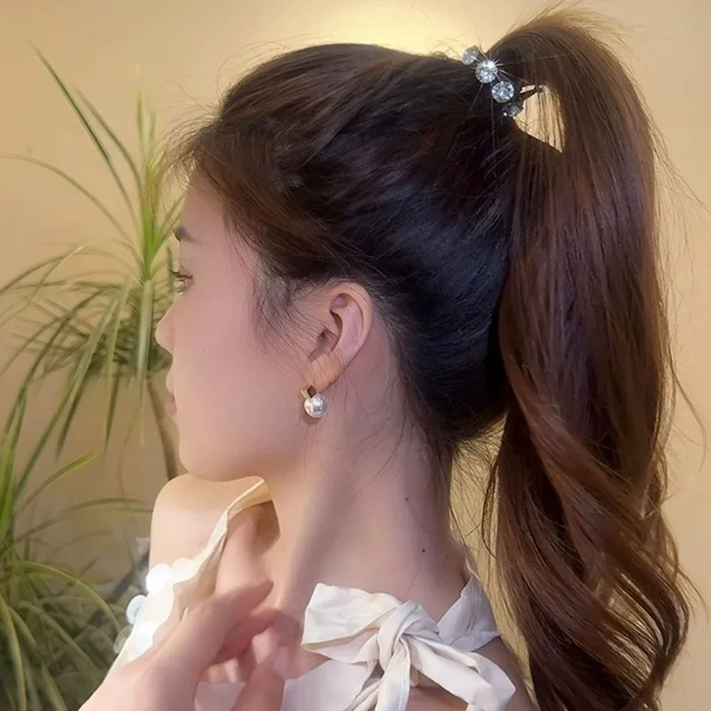 1-20PCS Women Diamonds Black Shiny Rhinestone Seamless Rubber Band Elastic Hair Rope 2024 New Fashion Hot Sale Hair Accessories image 4