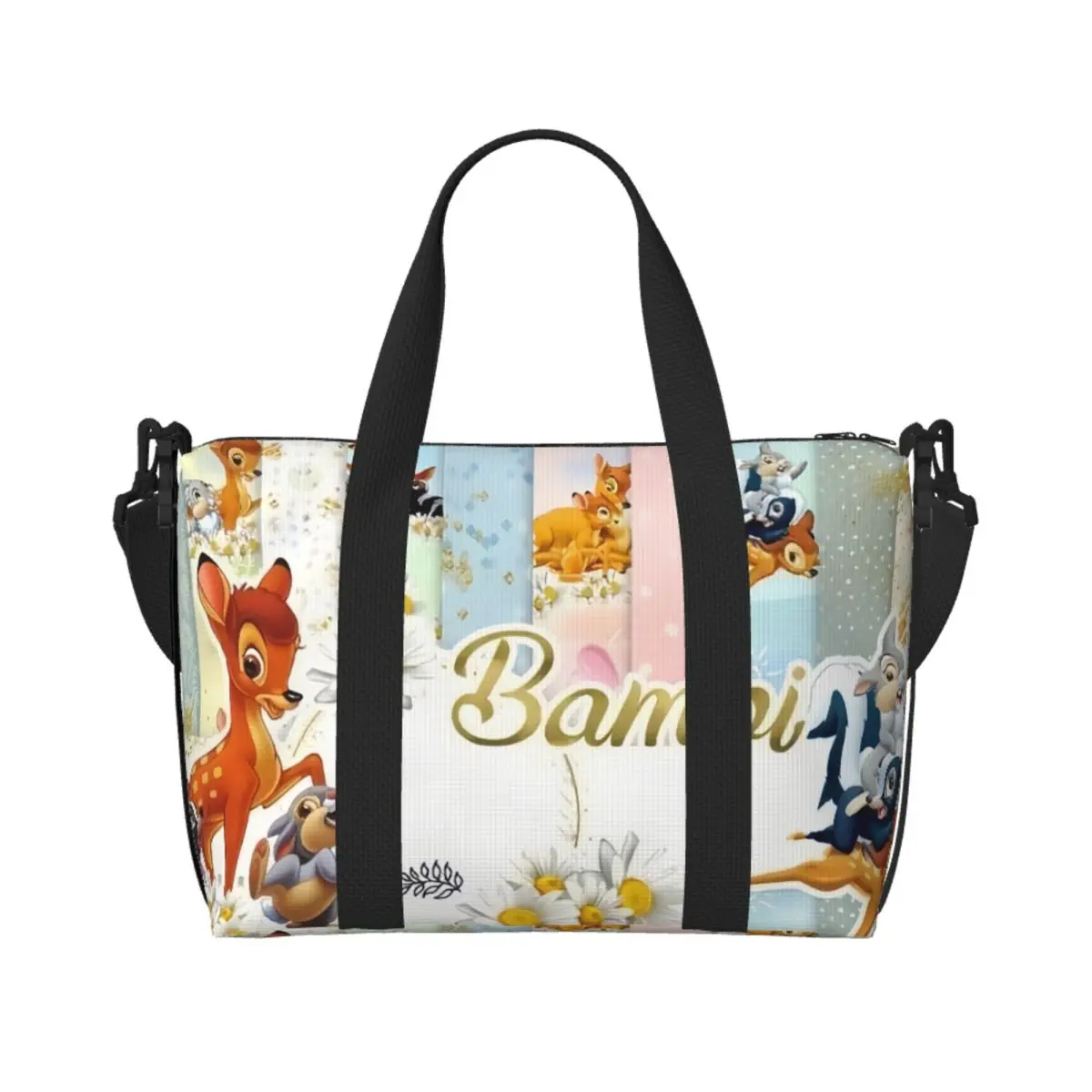 

Custom Bambi Animated Movies Beach Tote Bag Women Big Compartment Beach Gym Travel Bags
