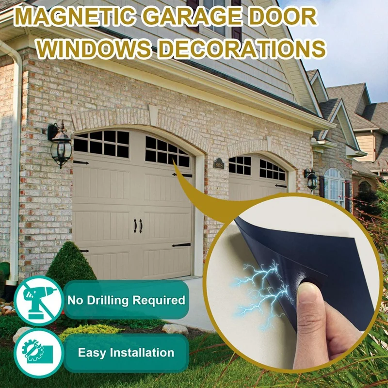 Magnetic Garage Door Window Hardware Faux PVC Fake Decorative Window Decals Kits For Car Metallic Garage