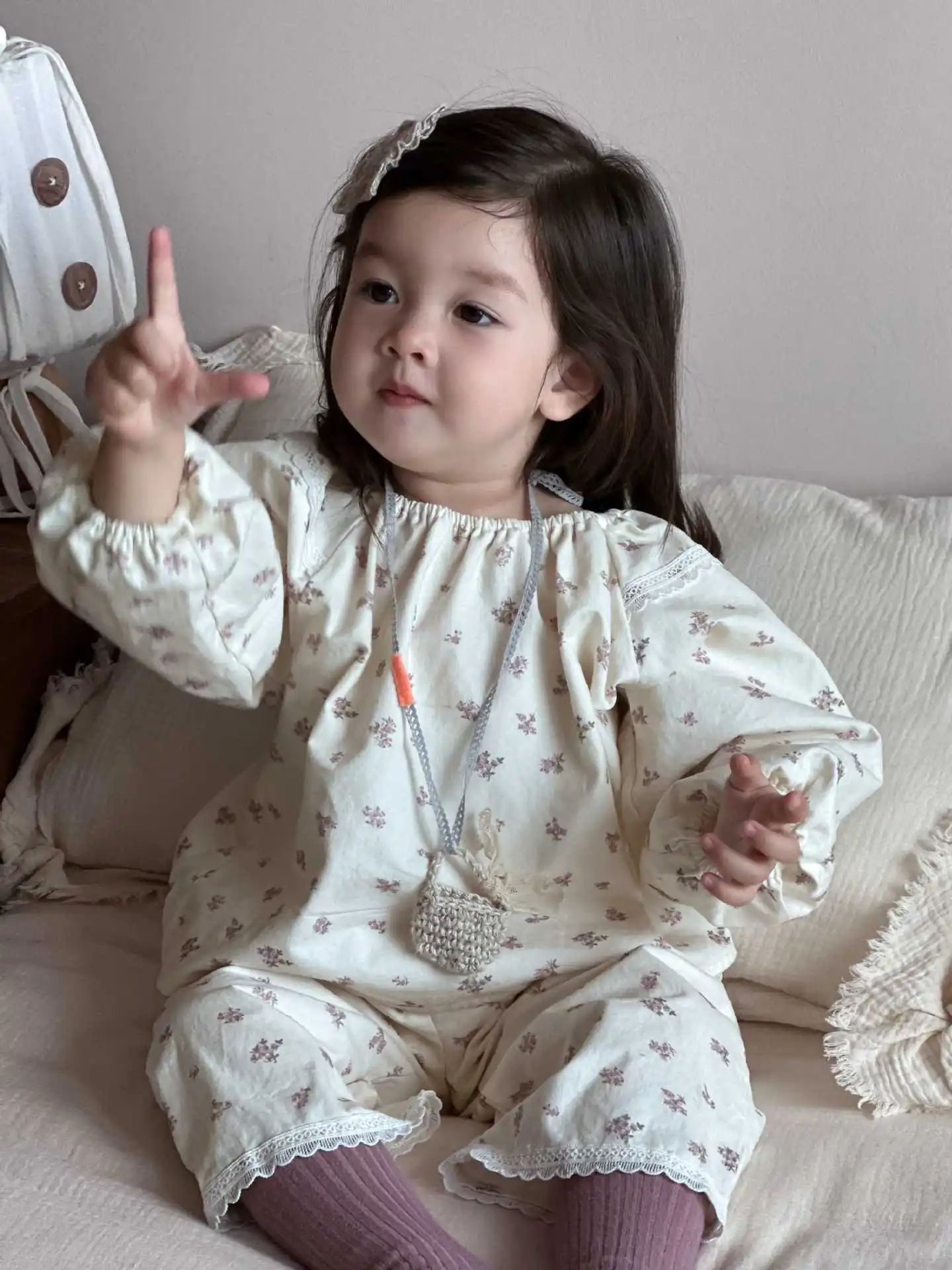 

Girls Cute Floral Tops + Pants 2pcs Suit Kids Cotton Set Infant Loose Outfits 2025 Autumn New Baby Girl Long Sleeve Clothes Set