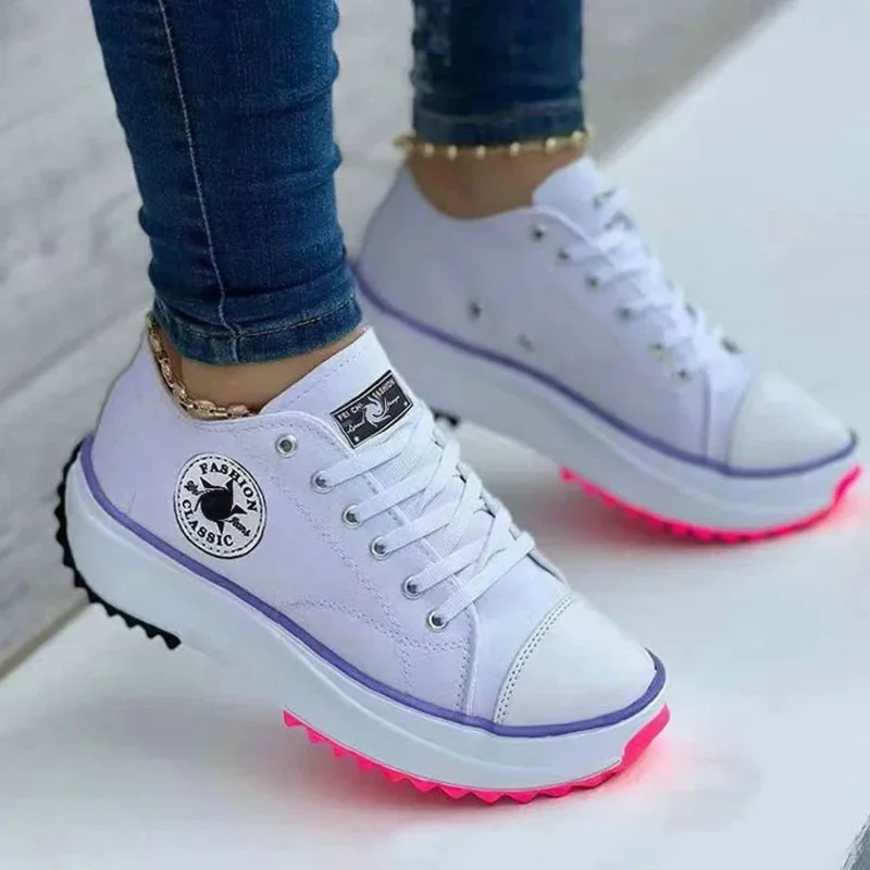 Neue Damen-Sneaker mit Muster aus Canvas, Damen-Freizeitschuhe, flache Schnürschuhe, Zapatillas Mujer, Chaussure Femme – Detail 1