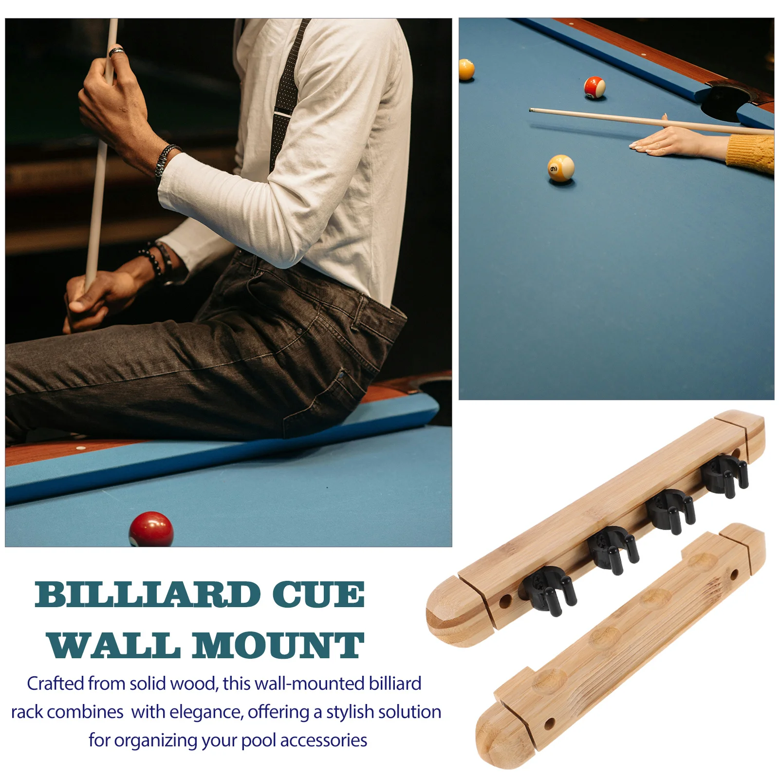 ชั้นวางไม้คิวติดผนัง 1 ชุด 4 ช่อง ดีไซน์สวยงาม อุปกรณ์บิลเลียดเคลือบผิวกันรอยขีดข่วน สำหรับบ้าน บาร์ และคลับ