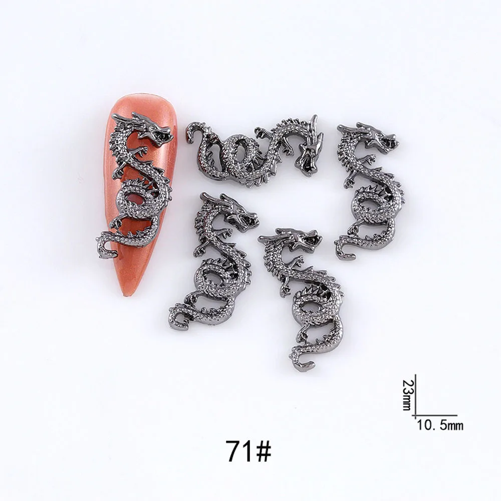 10 Stks/partij 3d Dierenriem Dragon Nail Art Bedels Legering 2023 Luxe Goud Zilver Zwart Luxe Retro Chinese Decoraties Nagelonderdelen Bulk