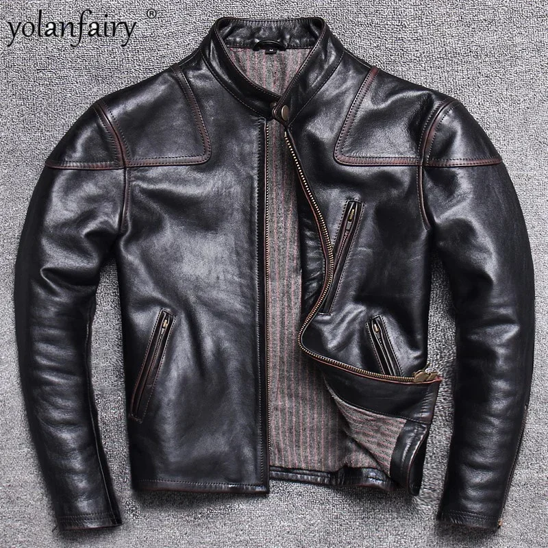 Genuine Leather Jacket Men Clothing Korean Spring Autumn Horsehide Mens Short Coats Male Motorcycle Leather Jacket Chaquetas Lq