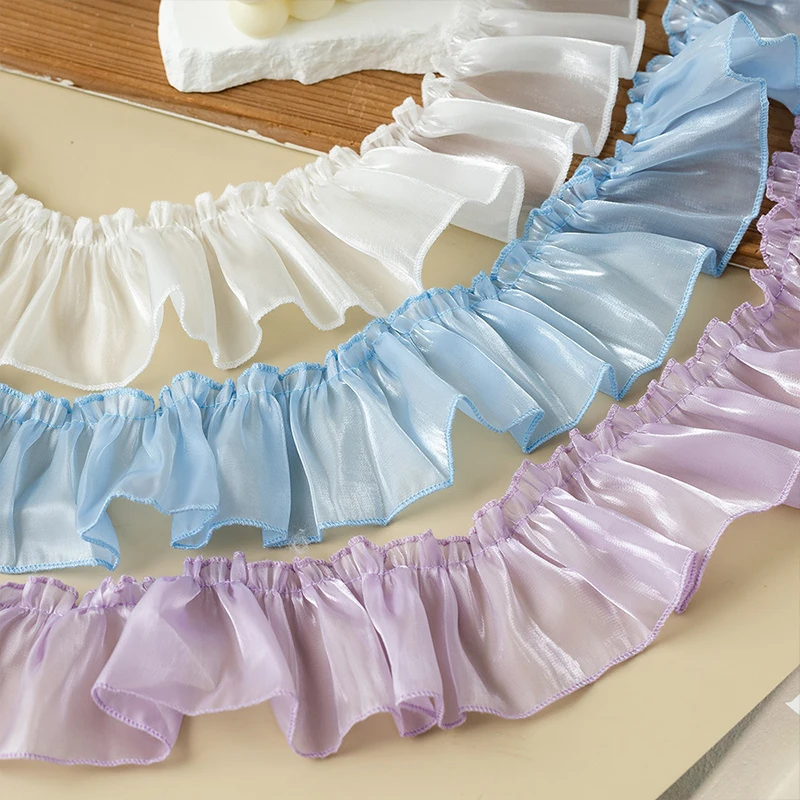 

5yards Pearlescent Yarn Pleated Lace Handmade DIY Clothing Dress Cake Skirt Edge Lily Satin Lotus Leaf Tulle Lace Accessories