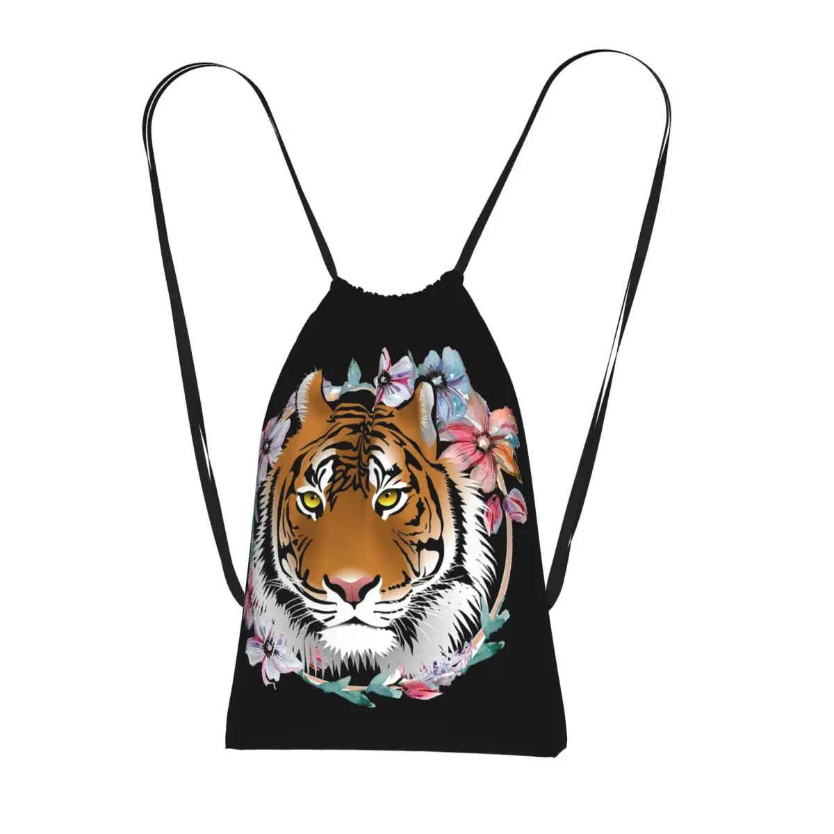 A Tiger Surrounded By Vibrant Flowers Backpacks Multi-function Drawstring Bags Storage Bag Book Bags for Travel Students