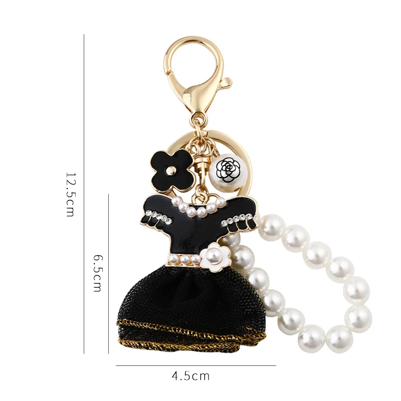 Black Pearl keychain For Woman Skirt Key Rings Key Holder Trendy Jewelry Bag Accessories Gift