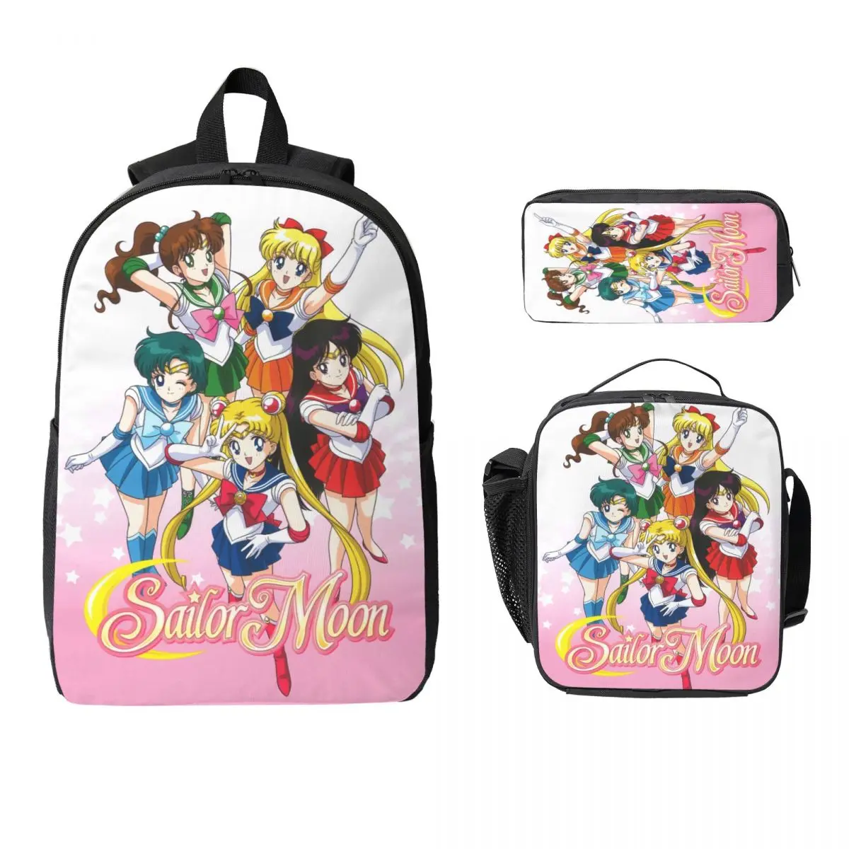 

3Pcs Sailors Moons Backpack Set for Kids Pencil Boxes Bookbag Sets with Lunch Box For School Students Knapsack